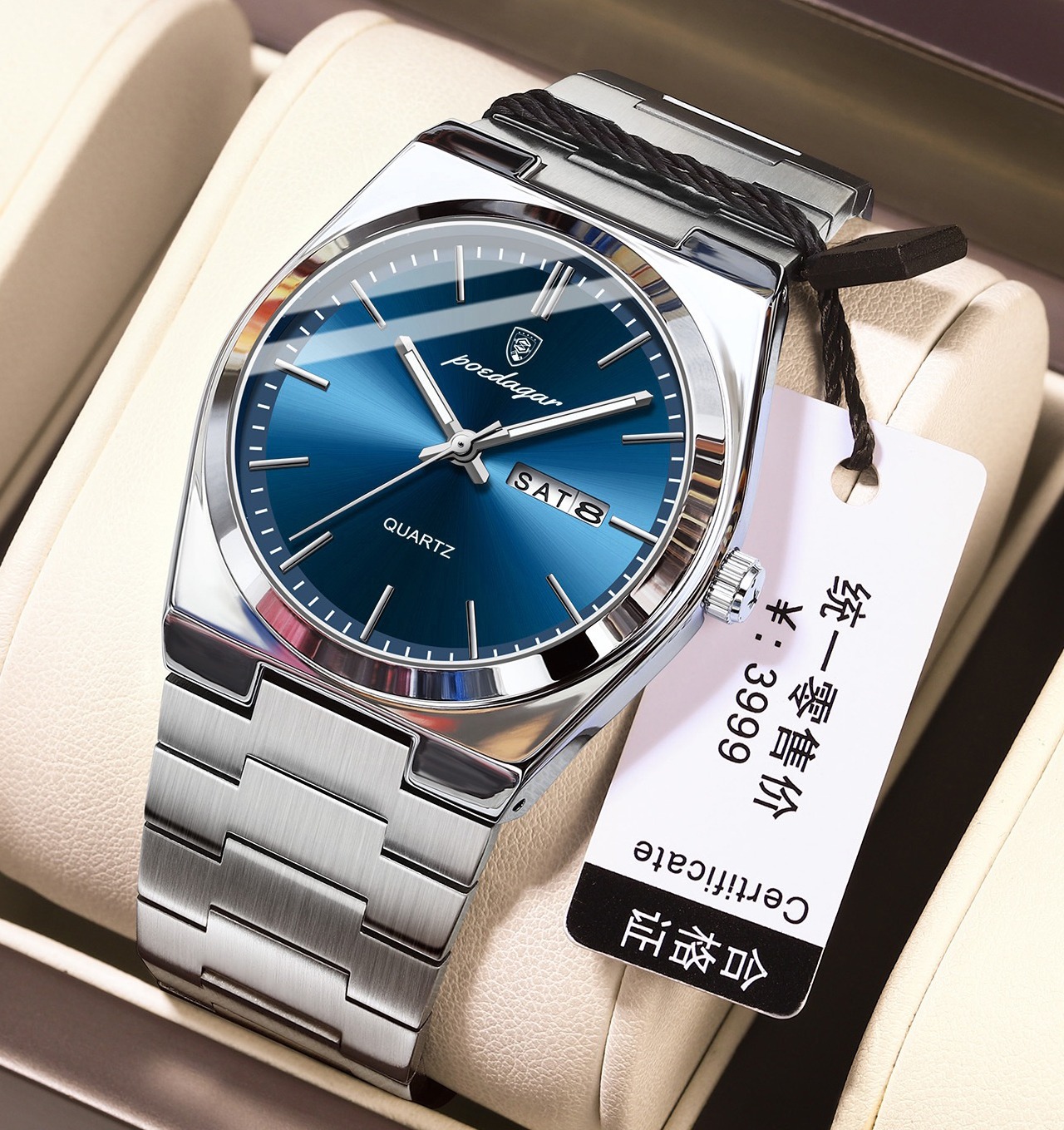 POEDAGAR 930 Men’s New Luxury Luminous Date Week Stainless Steel Quartz Watch For Men