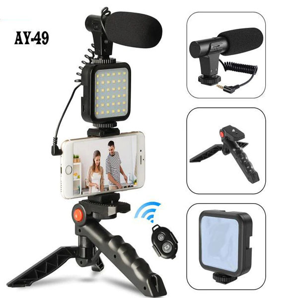 Ay-49 Phone Vlog Tripod Vlogging Kits Live Selfie Fill Light Integration With Remote Control Microphone Light Light – Ring Light