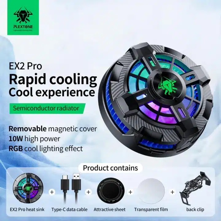 Plextone EX2 Pro RGB ম্যাগনেটিক ফোন কুলার – উন্নত হিট ডিসিপেশন ও RGB লাইটসহ