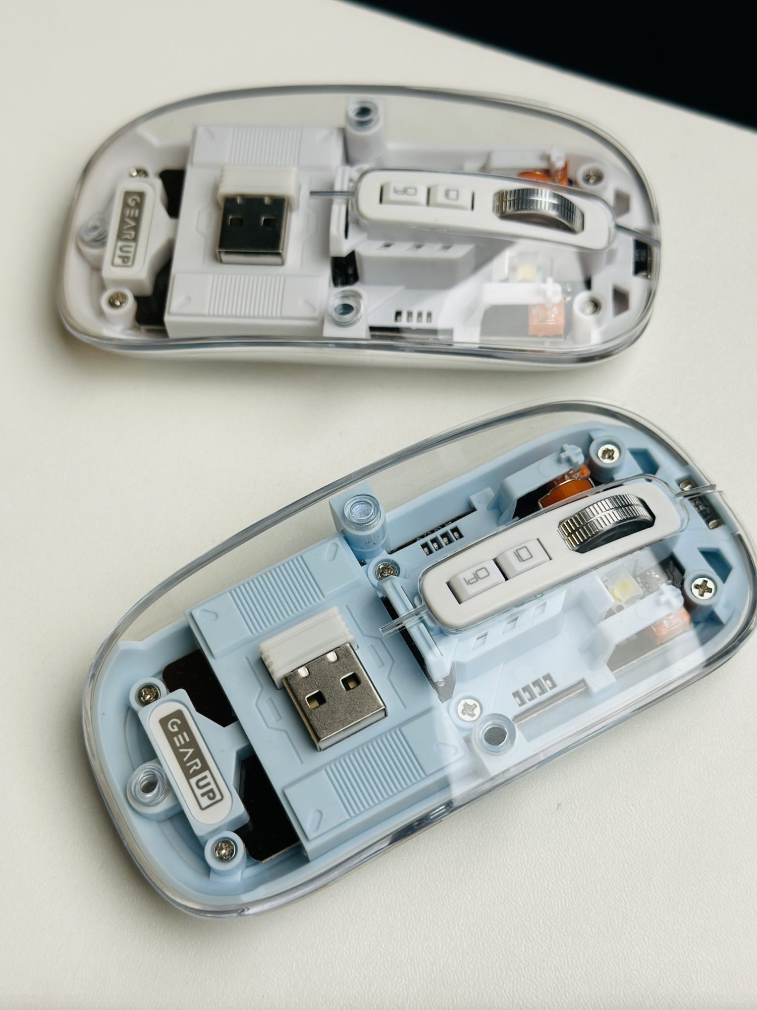 GearUP WM30 Transparent Crystal 2.4G + Bluetooth Magnetic Wireless Mouse- White Color
