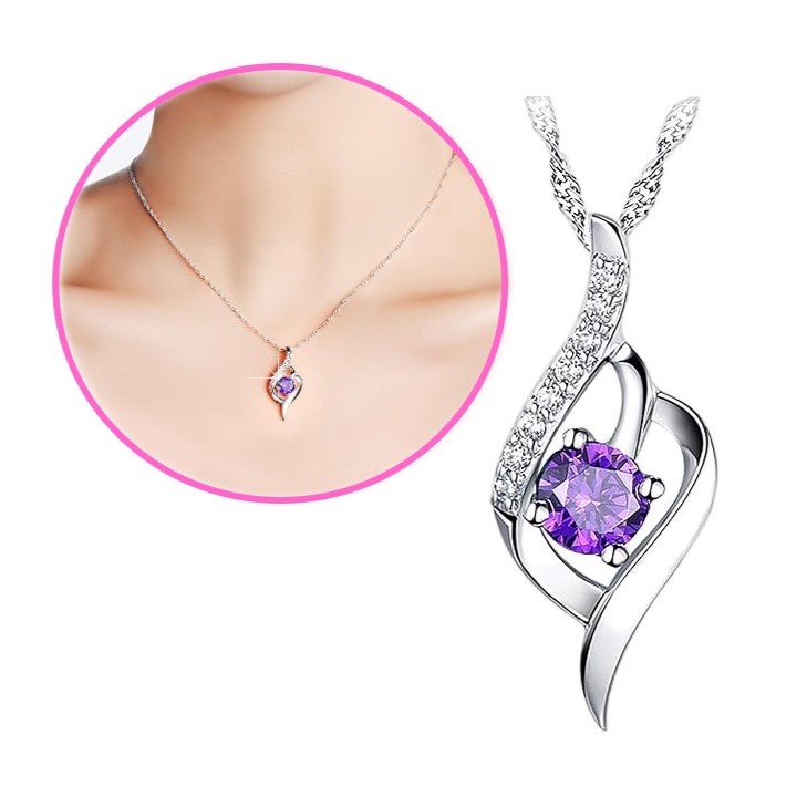 Cubic Zirconia Pendant Purple-Women Jewelry Necklace