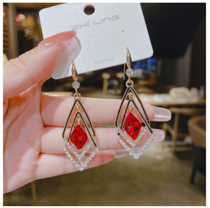Drop Earrings Red crystal for Women- Hook Earring