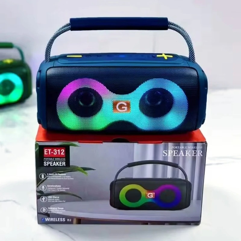 ET-312 Sub Bluetooth Speaker With rubber hand grip, AUX, USB, SD Card & FM Radio Supported Hi-Fi Sound Colorful RGB Lighting Party Bass Speaker